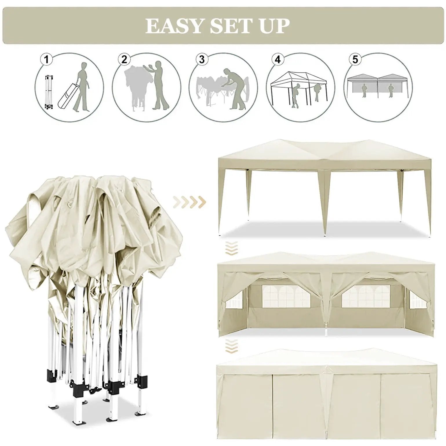 10'X20' Ez Pop Up Canopy Outdoor Portable Party Folding Tent With 6 Removable Sidewalls + Carry Bag + 4 Pieces Weight Bag by Unique Piece Furniture