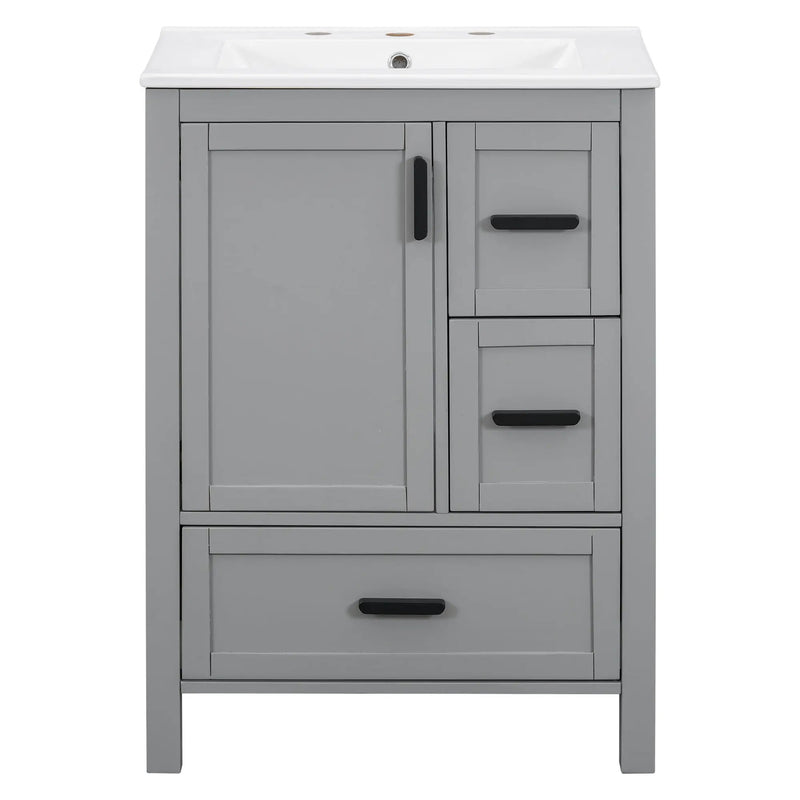 Bathroom Vanity With Sink, Soft Close Door, Double Layer Door Shelf And 3 Drawers - Gray by Unique Piece Furniture