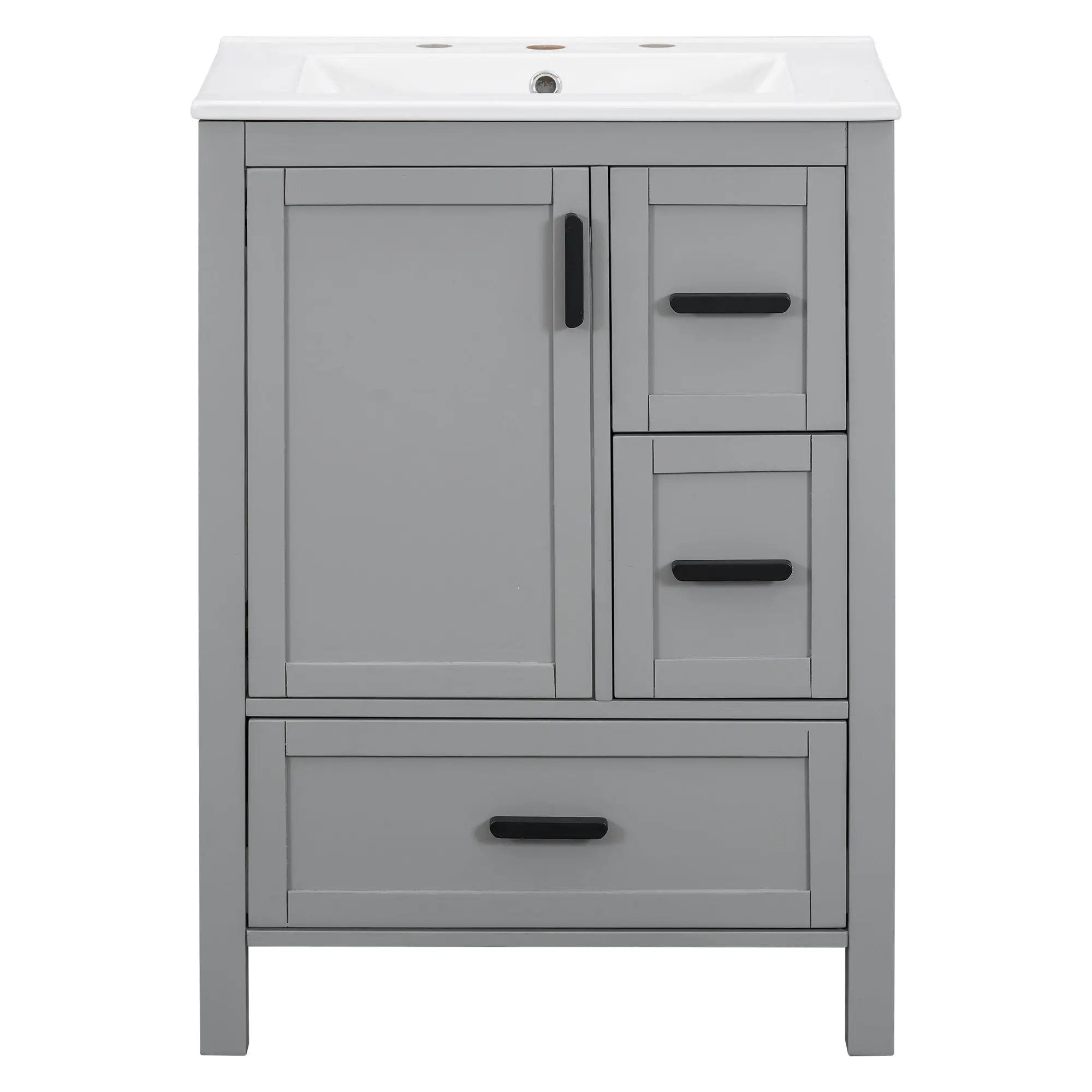 Bathroom Vanity With Sink, Soft Close Door, Double Layer Door Shelf And 3 Drawers - Gray by HouseOfZazla