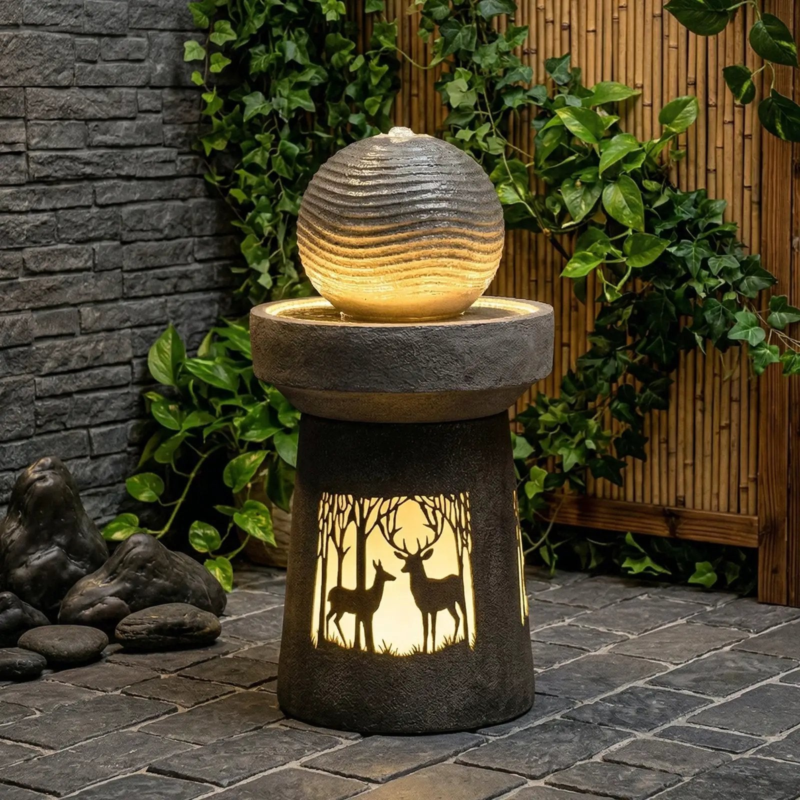 Outdoor Garden Lantern with Warm LED Light Deer Silhouette
