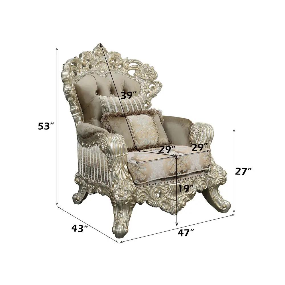 Sorina - Chair With 2 Pillows - Velvet, Fabric & Antique Gold by Unique Piece Furniture