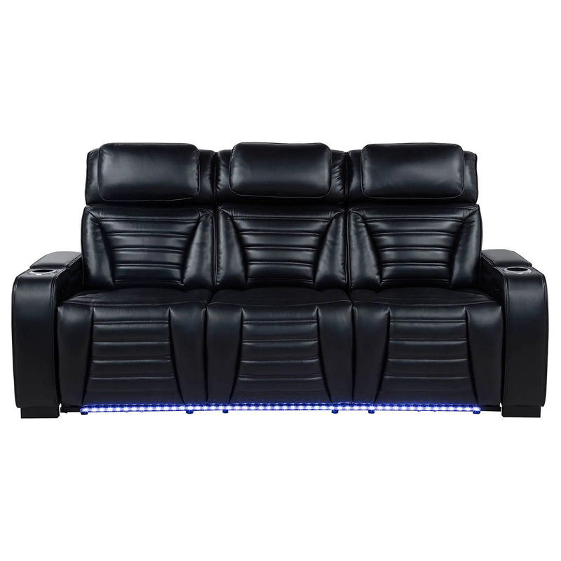 Zuma Faux Leather Dual Power Reclining LED Sofa Black by Unique Piece Furniture