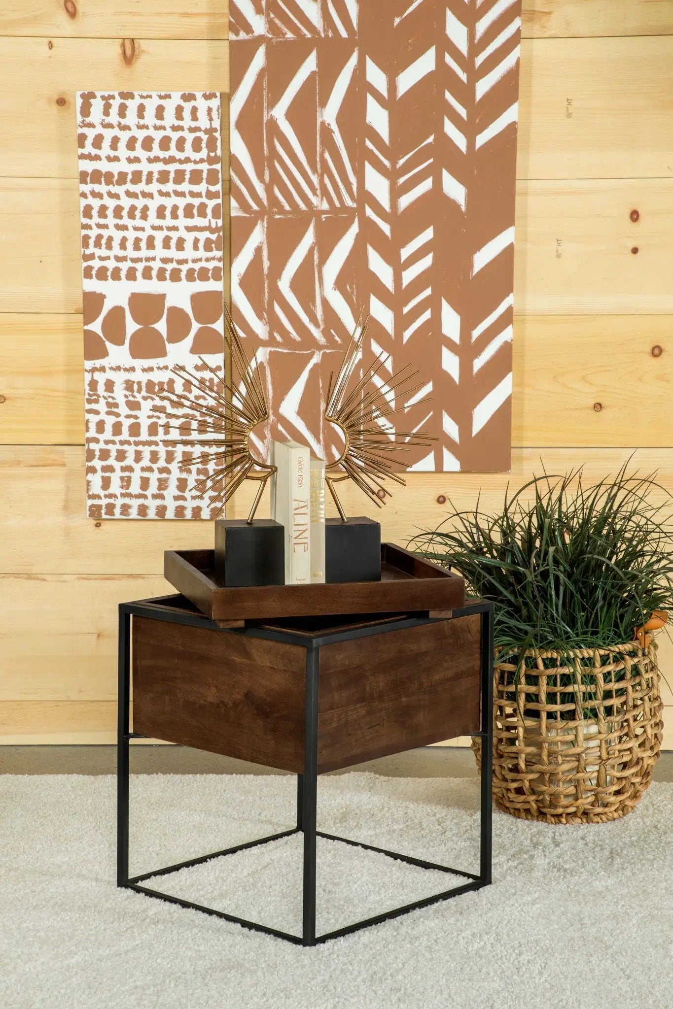 Ondrej Square Accent Side Table Removable Tray Dark Brown by Unique Piece Furniture