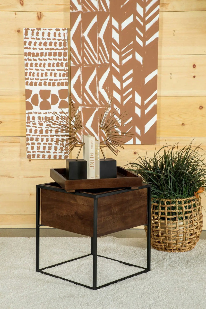 Ondrej Square Accent Side Table Removable Tray Dark Brown by Unique Piece Furniture
