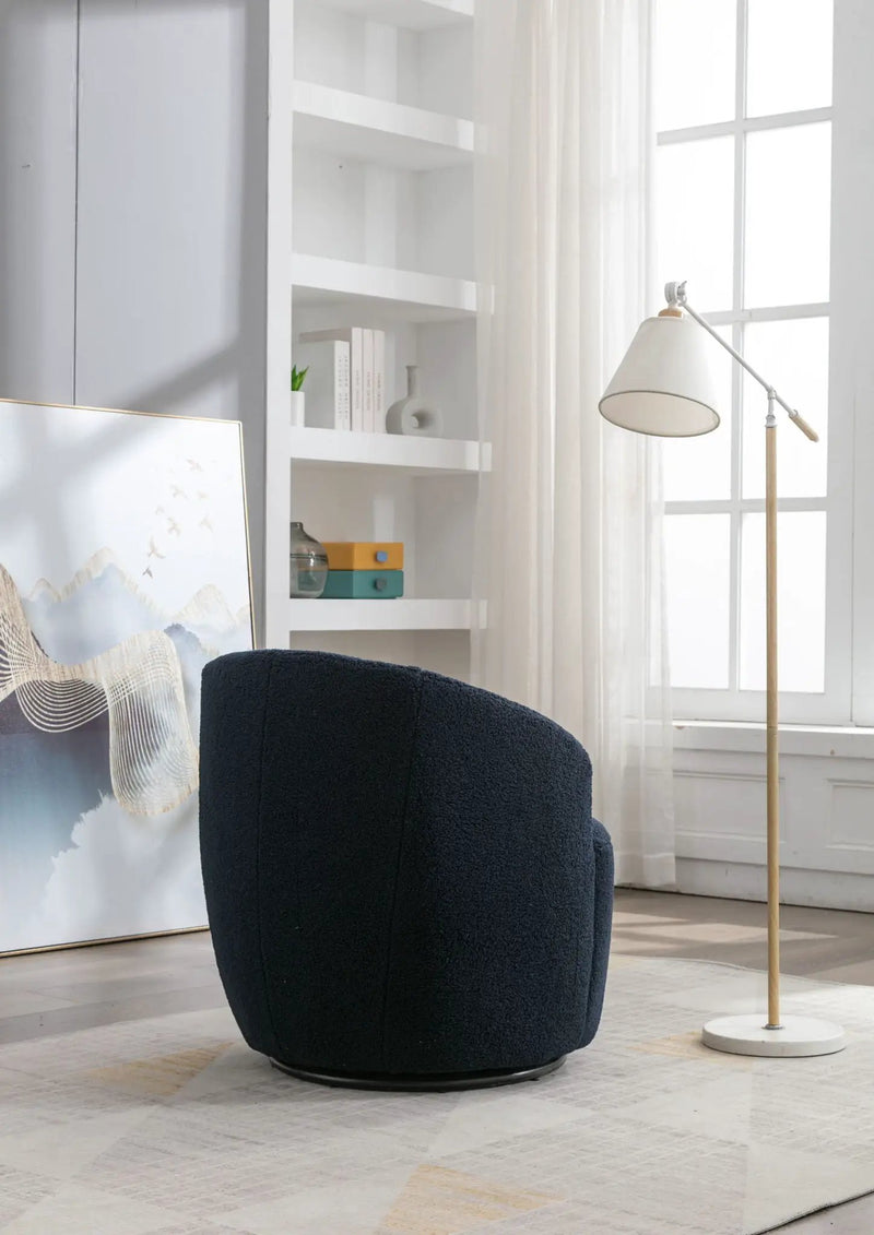 Teddy Fabric Swivel Accent Armchair Barrel Chair With Powder Coating Metal Ring by Unique Piece Furniture