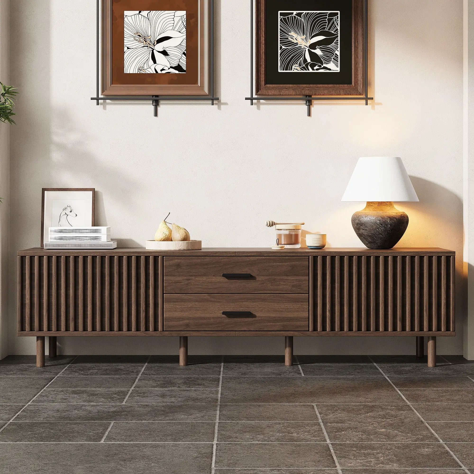 TV Stand For TVs Up To 80", Media Entertainment Center With Ample Storage - Dark Brown by HouseOfZazla