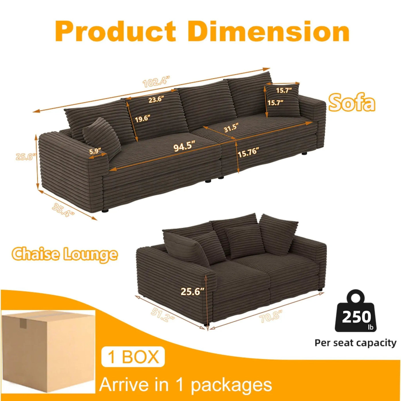 4 Seat Modern Comfy Upholstered Sofa Cloud Couch by HouseOfZazla