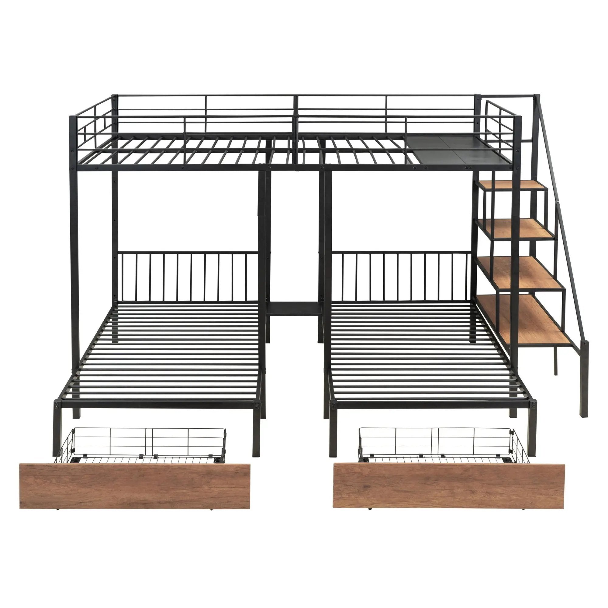 Full Over Twin-Twin Triple Bunk Bed With Drawers And Staircase - Black by Unique Piece Furniture