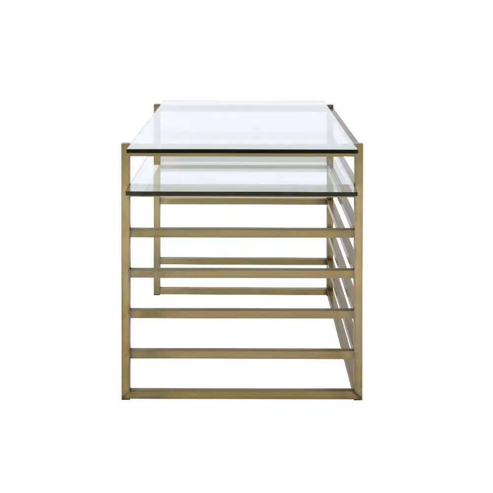 Shona - Writing Desk - Clear Glass Top & Antique Gold by Unique Piece Furniture