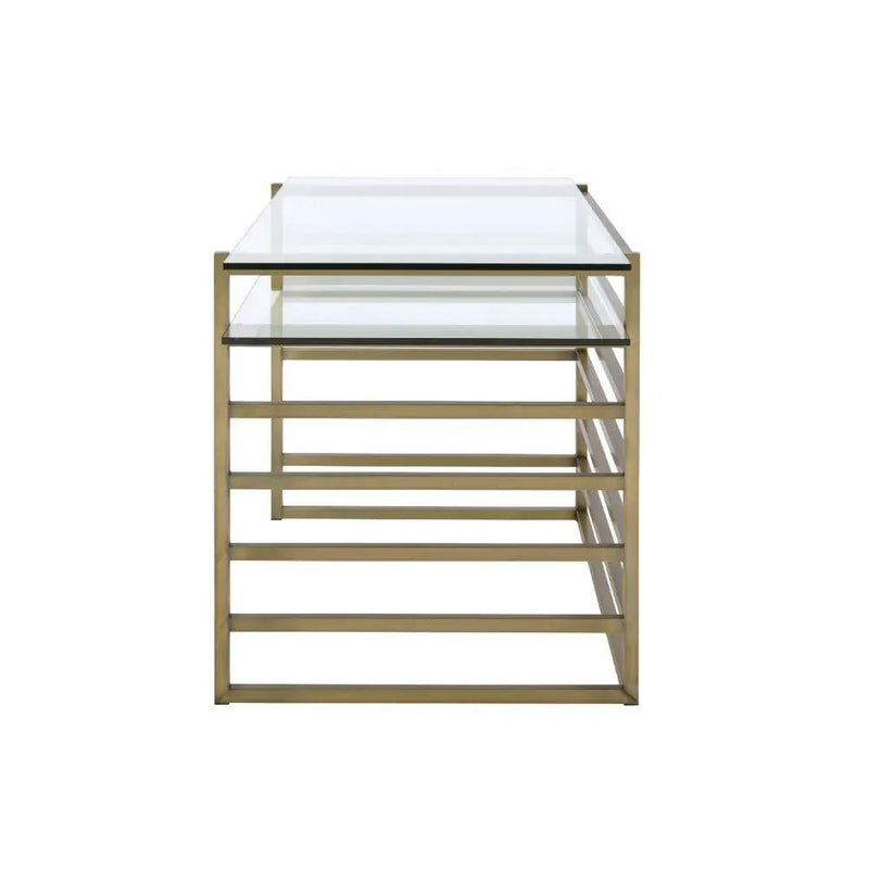 Shona - Writing Desk - Clear Glass Top & Antique Gold by Unique Piece Furniture