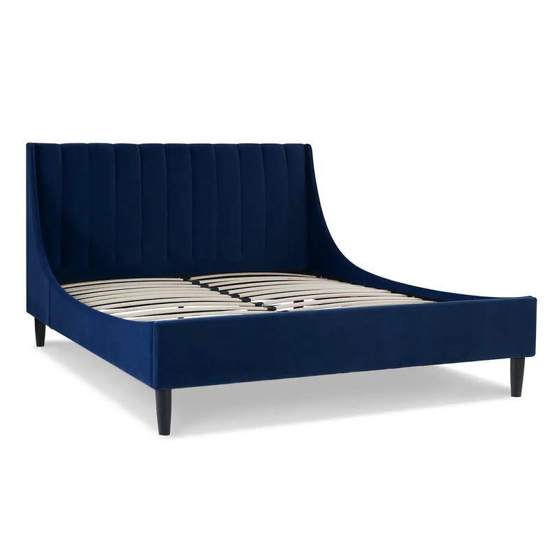 Aspen Vertical Tufted Headboard Platform Bed Set, Queen, Navy Blue Velvet by HouseOfZazla