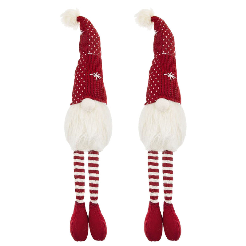 Christmas Gnomes Decorations Set of 2 with Fluffy Beards - White / Red