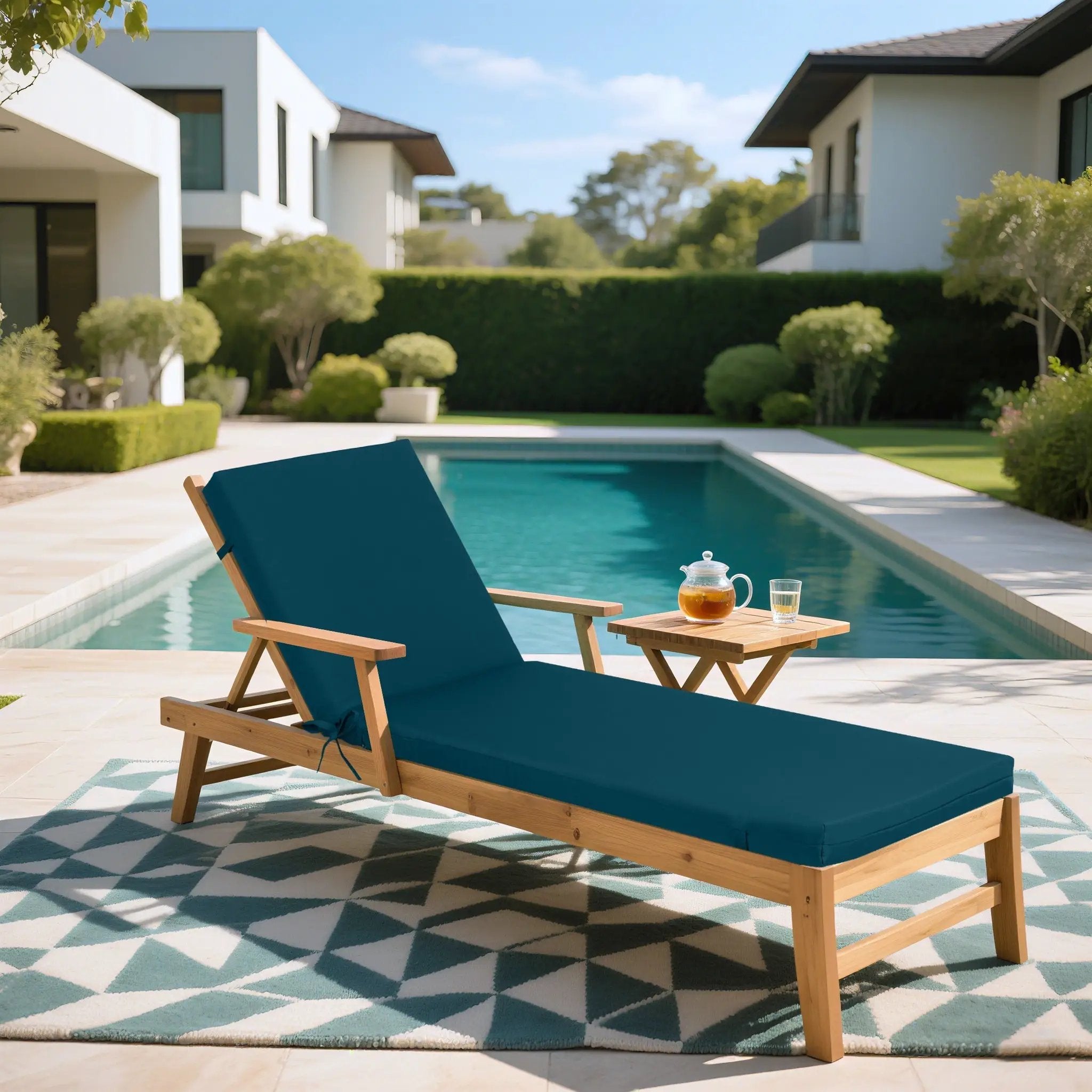 Outdoor Lounge Chair Cushion Set - Lake Blue Polyester, UV & Fade Resistant, 2PCS by HouseOfZazla