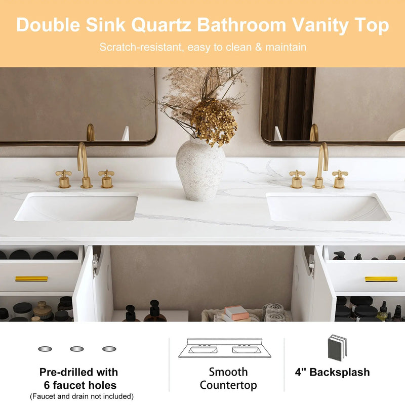 60" Solid Wood Bathroom Vanity with 2 Sinks by HouseOfZazla