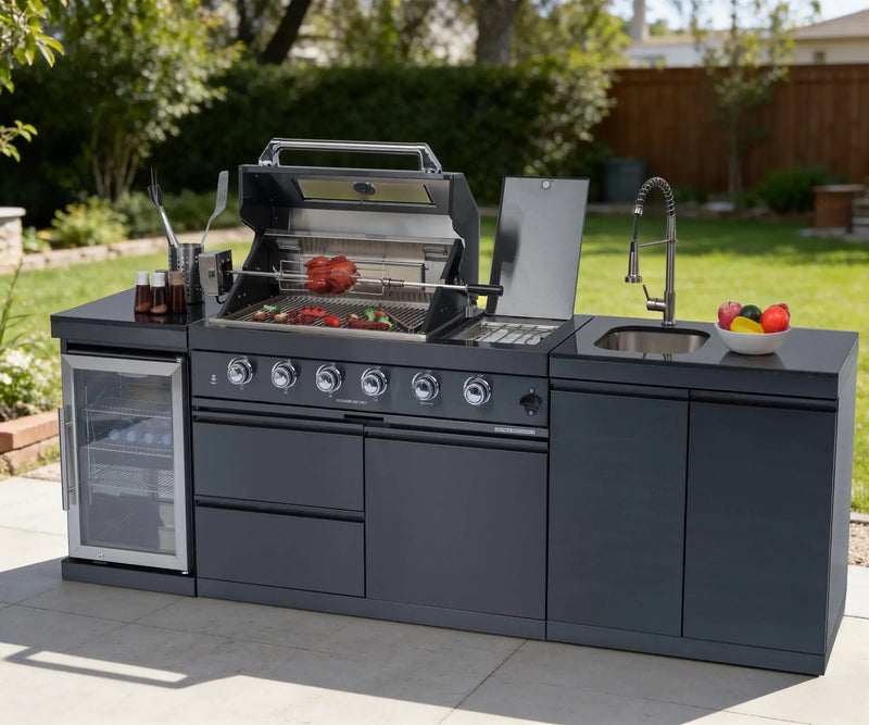 NG 104" 4-Burner 72,000 BTU Black Outdoor Kitchen Island Grill Rotisserie by Chery Industrial