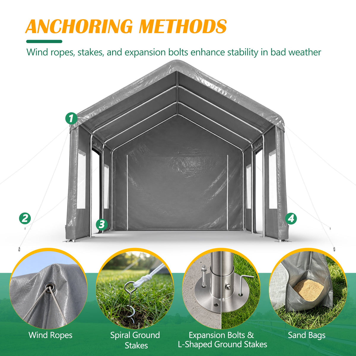12x20 FT Heavy Duty Carport Canopy with Galvanized Steel Frame - White, photo 3 of 10