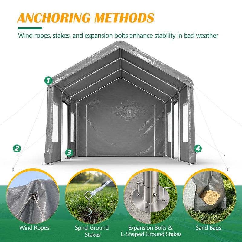 12x20 FT Heavy Duty Carport Canopy with Galvanized Steel Frame - White, photo 3 of 10