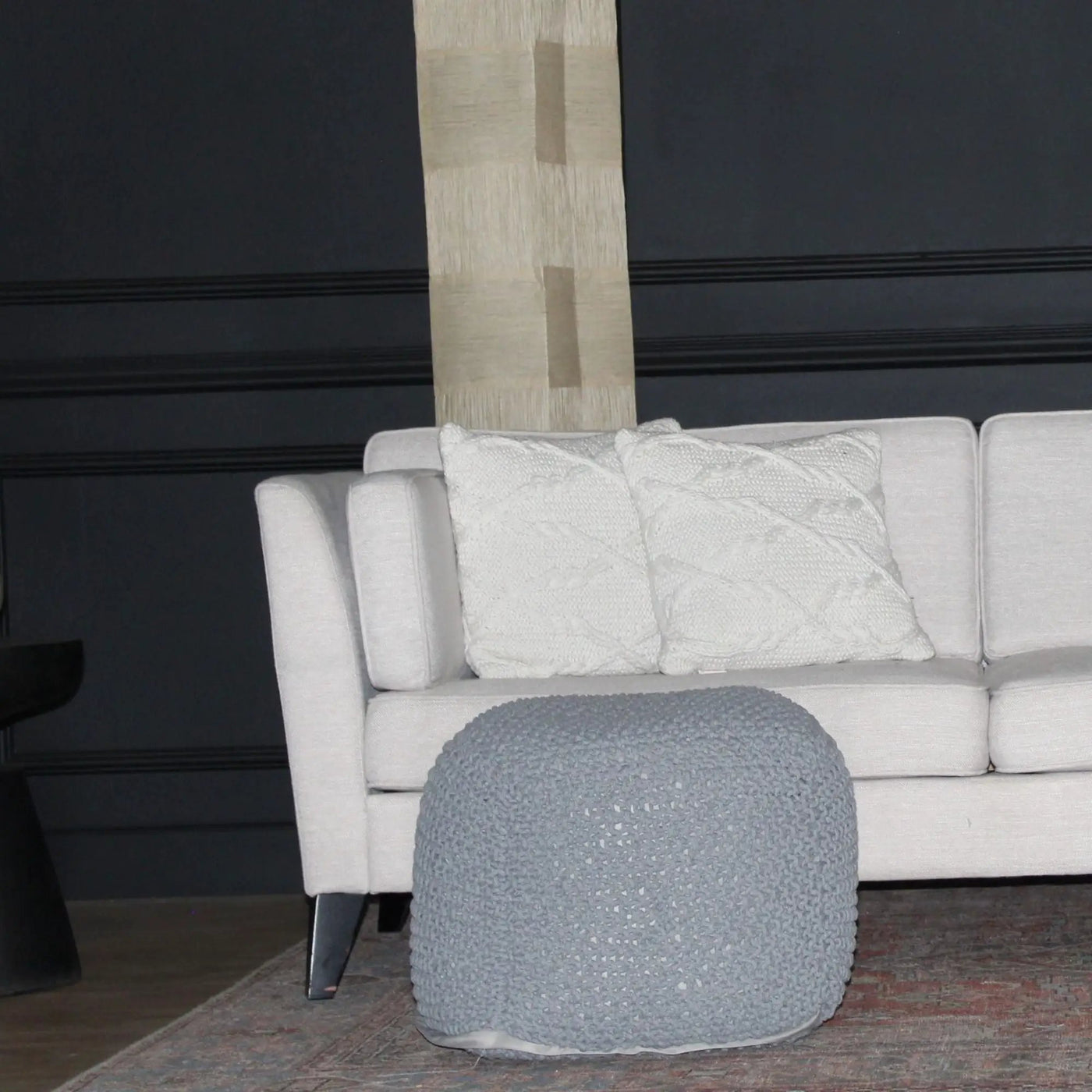 Semi Rounded Pouf, Cable Knitted, Perfect Seating by HouseOfZazla