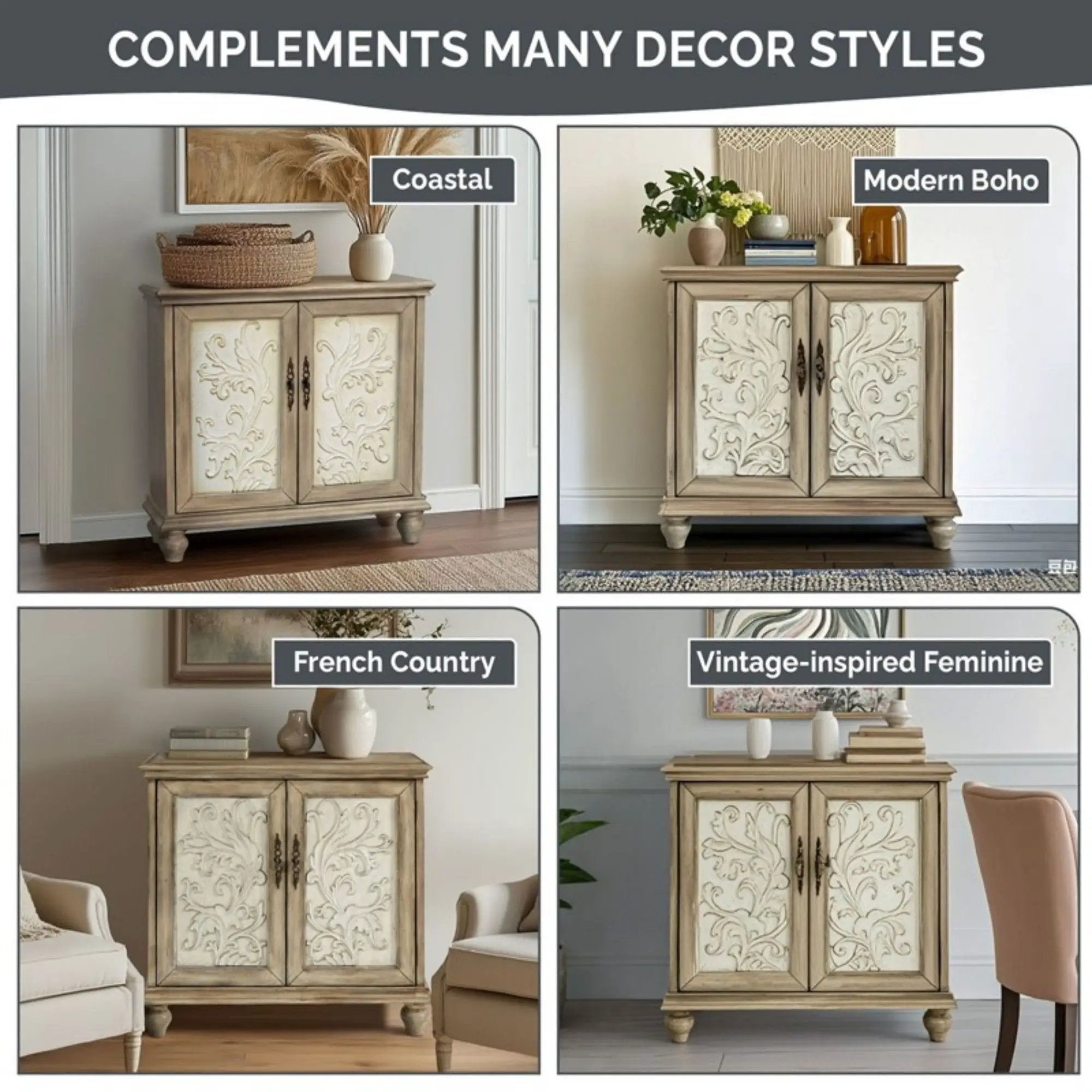 Driscoll - 2 Door Cabinet With Floral Design - Reclaimed Natural by HouseOfZazla