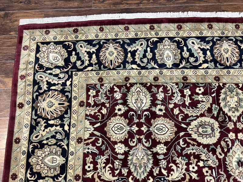 Indo Persian Rug 10x14, Floral Allover, Maroon, Handmade Hand Knotted VIntage Wool Rug, Large Oriental Carpet by Jewel Rugs