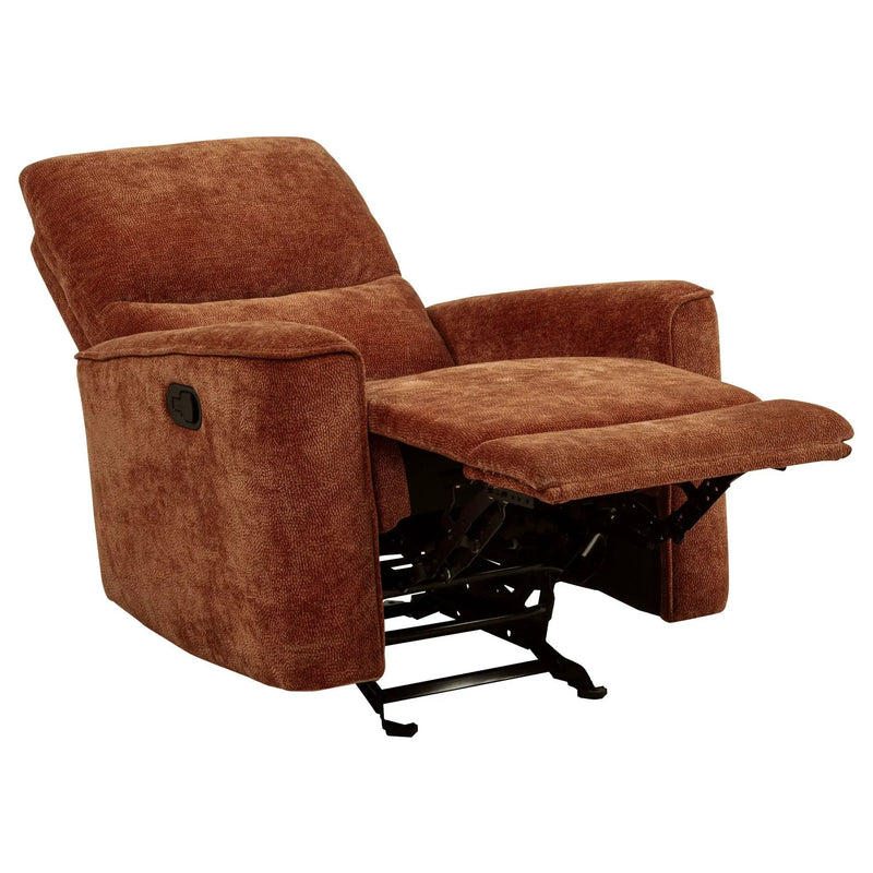 Navarro Chenille Upholstered Glider Recliner Burnt Orange by Unique Piece Furniture