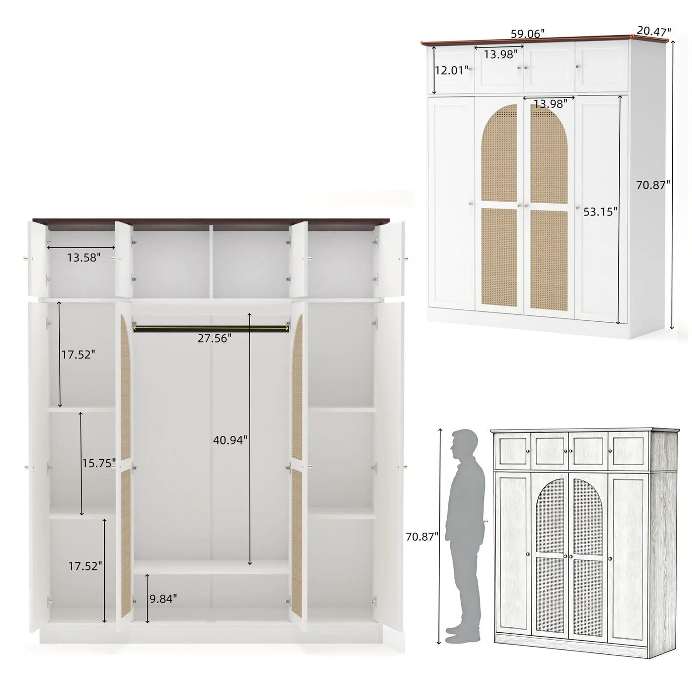 8 Door Armoire Wardrobe with Adjustable Shelves and Hanging Rod by HouseOfZazla