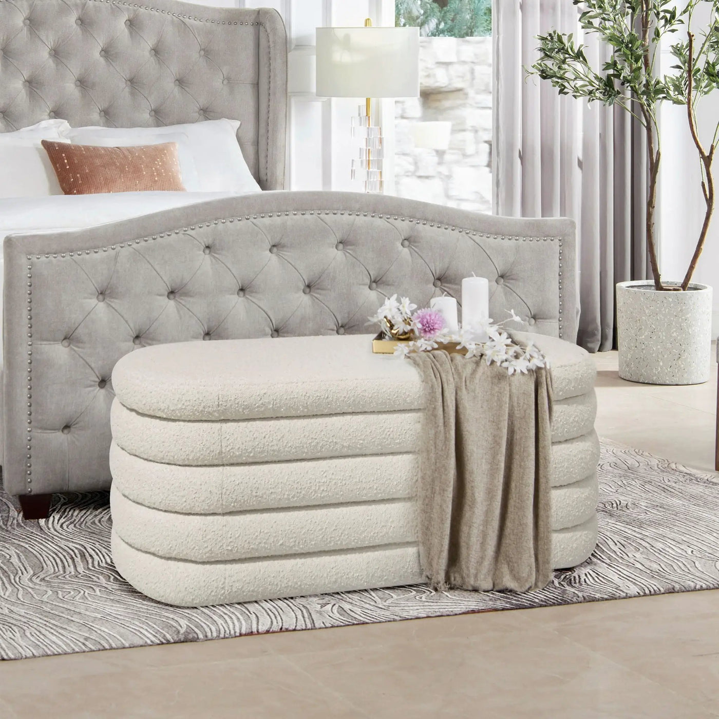 Fuji - Upholstered Oval Storage Bench by HouseOfZazla