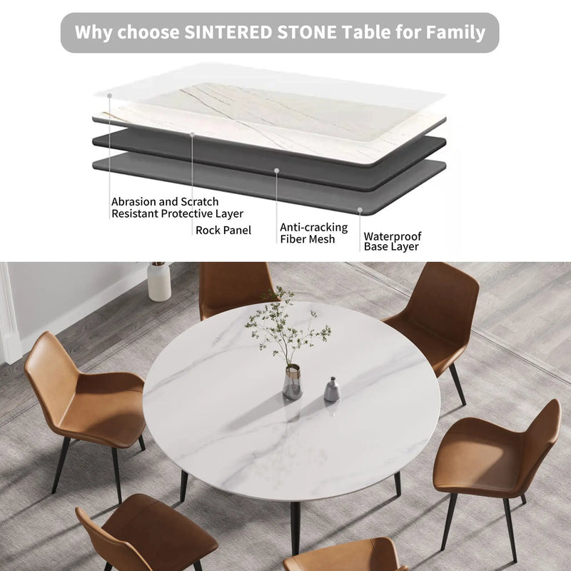 Modern Man-Made Stone Round Metal Dining Table-Position For 6 People by Unique Piece Furniture