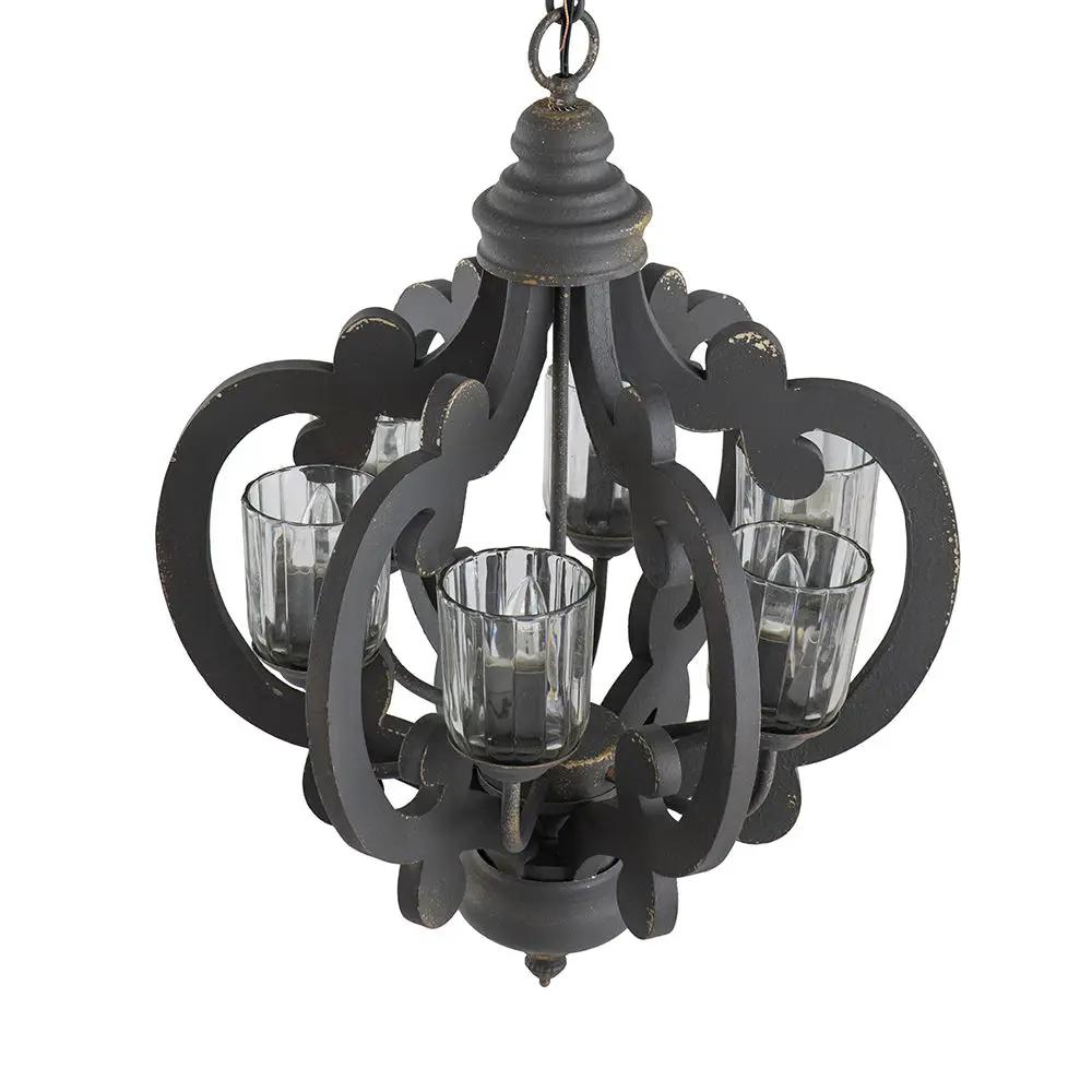 Farmhouse Chandelier, 6 Light Wood Chandelier Pendant Light Fixture With Adjustable Chain For Dining Room Living Room Entryway, Bulb Not Included by HouseOfZazla