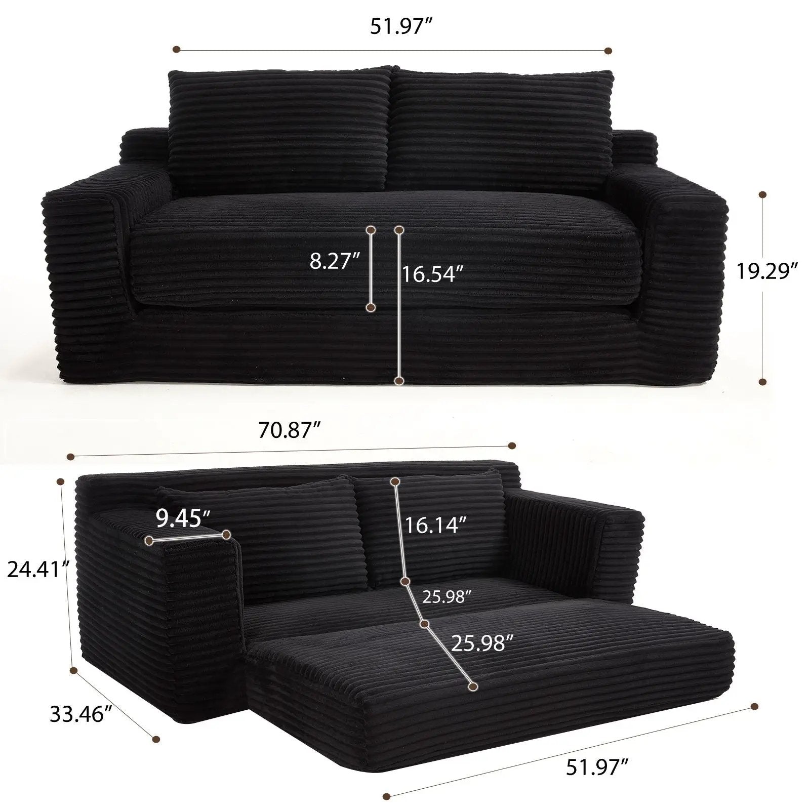 Convertible Loveseat Sofa Bed With Memory Foam & Steel Frame by Unique Piece Furniture