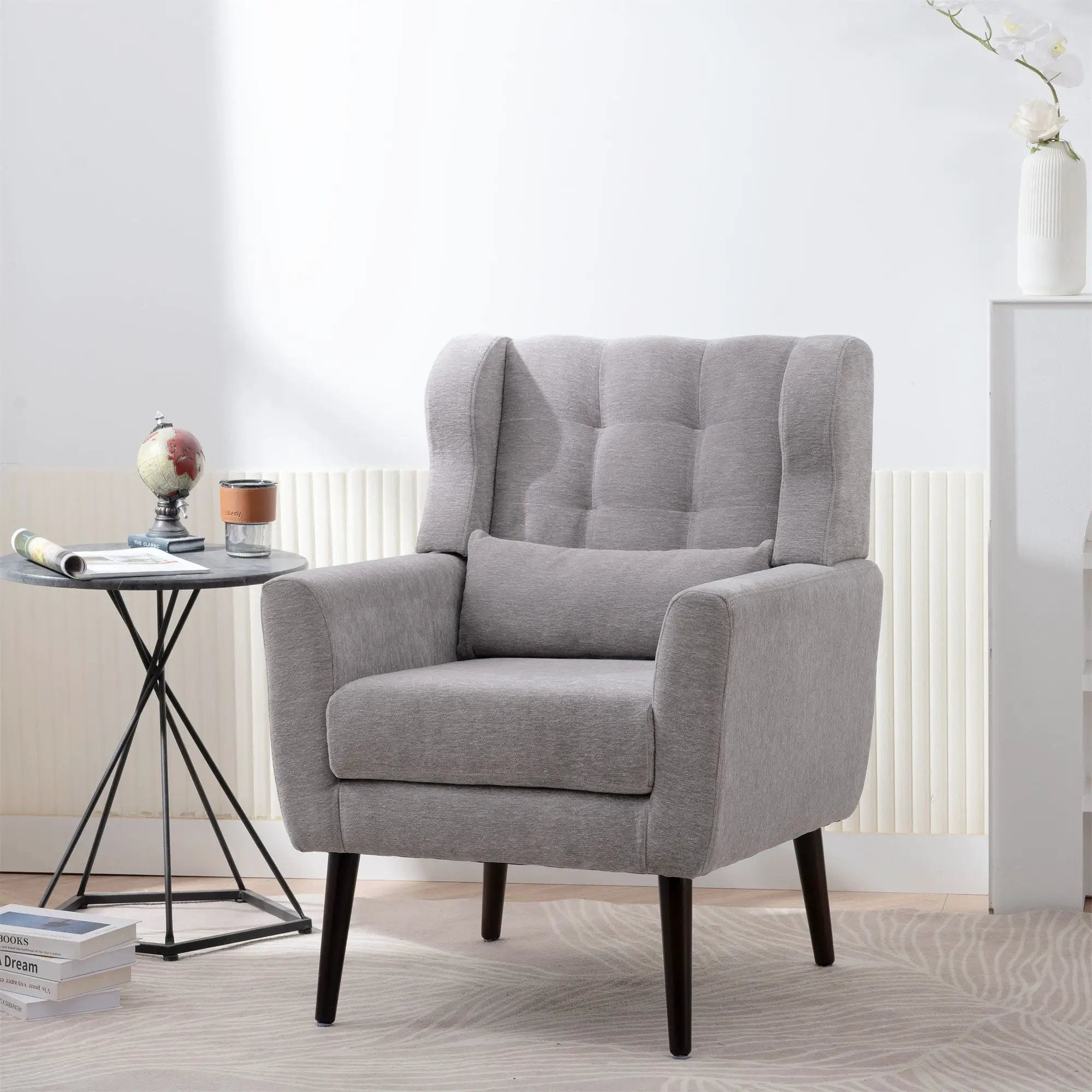 Modern Accent Chair, Arm Chairs For Living Room, Upholstered Mordern Armchair, Comfy Soft Padded Lounge Chair In Small Space, Bedroom, With Pillow, Solid Wood Leg by Unique Piece Furniture