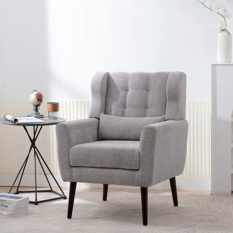 Modern Accent Chair, Arm Chairs For Living Room, Upholstered Mordern Armchair, Comfy Soft Padded Lounge Chair In Small Space, Bedroom, With Pillow, Solid Wood Leg by Unique Piece Furniture