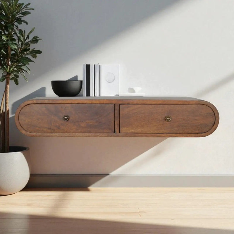 Solid Wood Floating London Console, 2-Drawers, Chestnut by HouseOfZazla