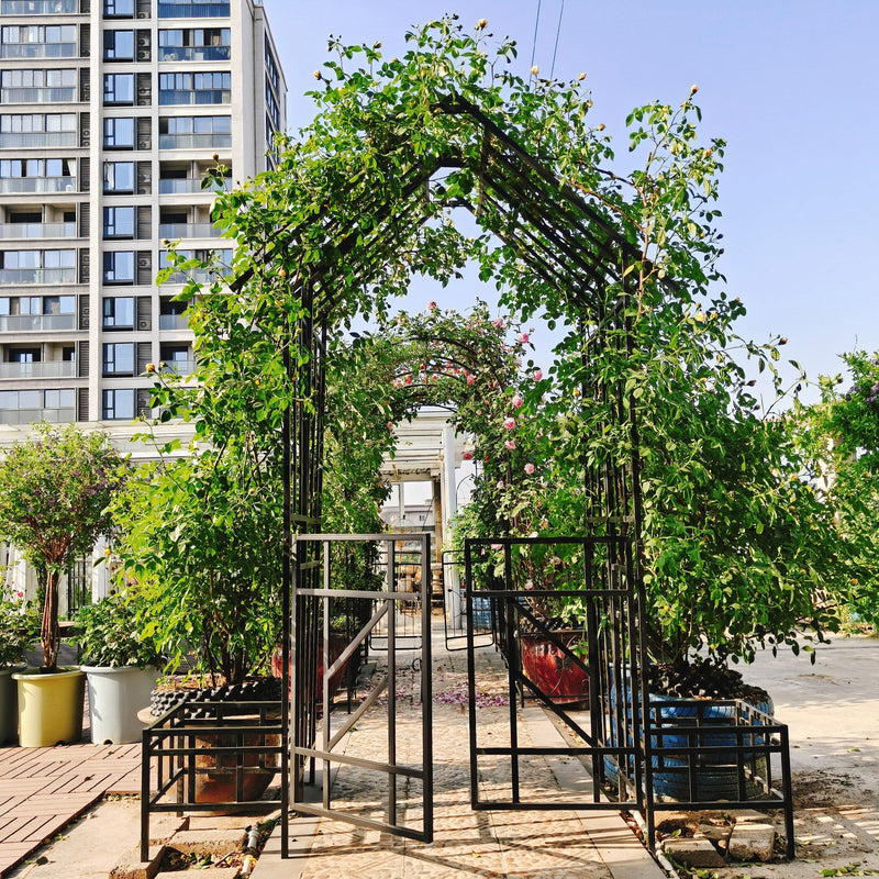 Metal Garden Arch with Gate and Planter for Climbing Plants by HouseOfZazla