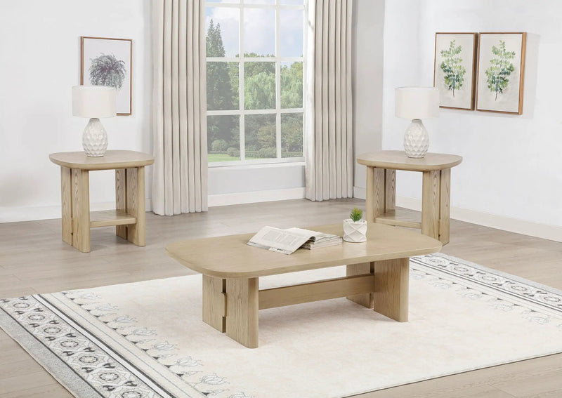 Kailani 3-piece Coastal Coffee and End Table Set Beige Oak by Unique Piece Furniture