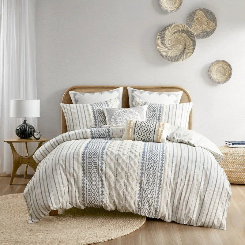 Full/Queen Cotton Printed Duvet Cover Set with Chenille by HouseOfZazla