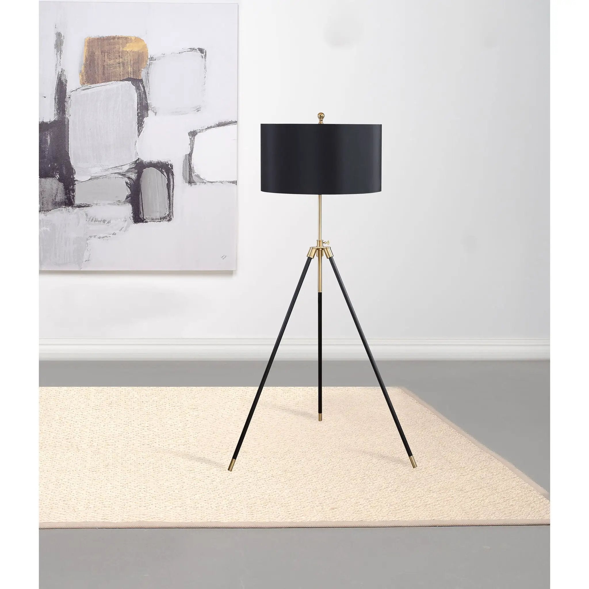 Tripod Drum Shade Floor Lamp With Rotary Switch - Black by HouseOfZazla