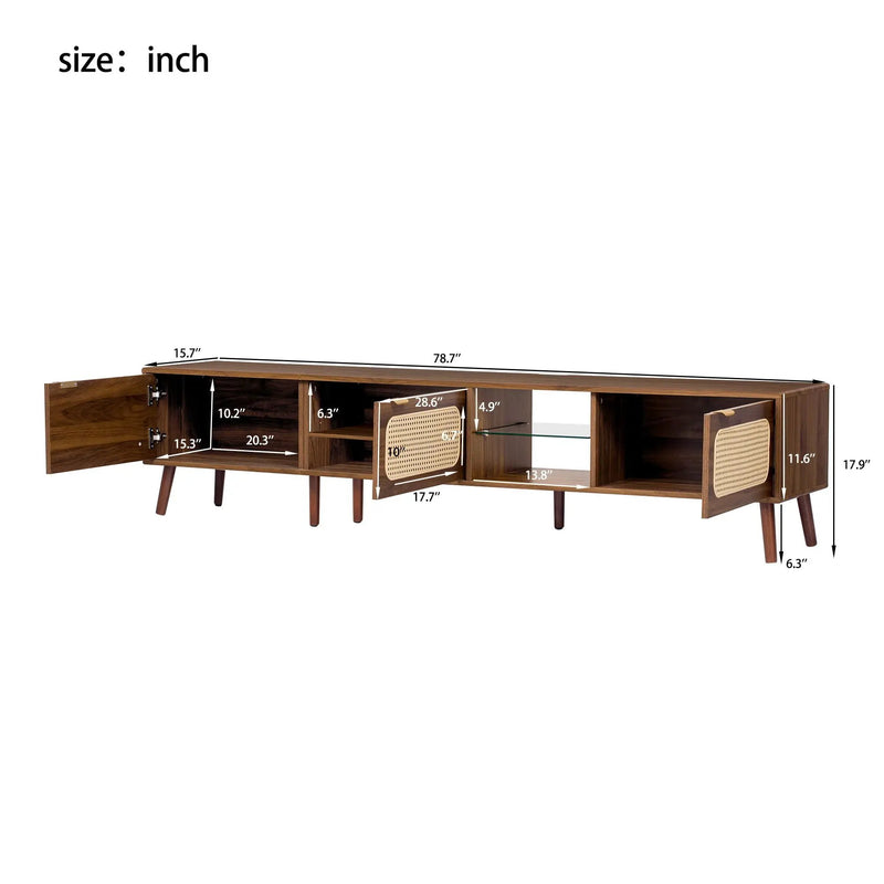 78" TV Stand With Ample Storage And Open Shelving - Walnut by HouseOfZazla