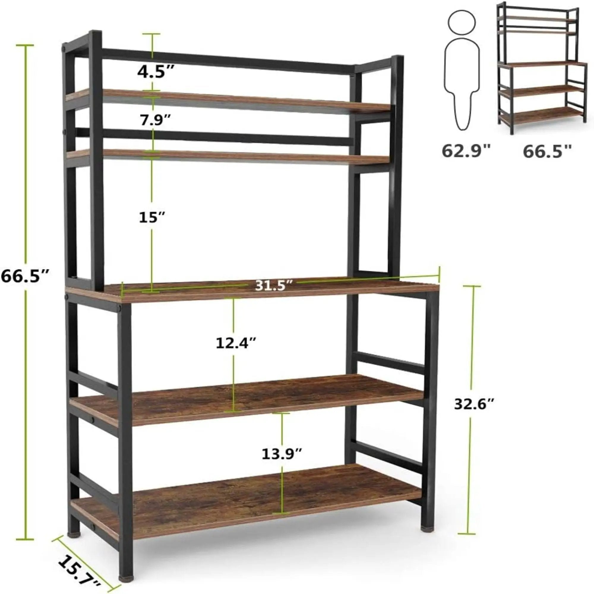 5 Tier Kitchen Bakers Rack With Hutch Microwave Stand, Freestanding Storage Organizer For Countertop - Black by HouseOfZazla
