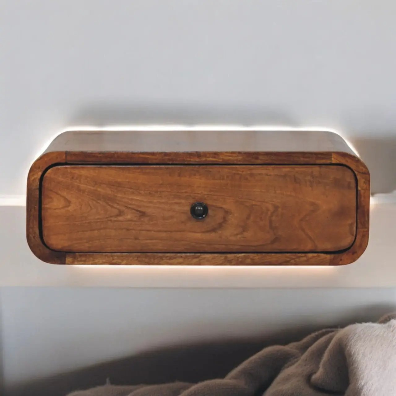 Solid Wood Avora Wall-Mounted Nightstand, 1-Drawer, Honey by HouseOfZazla
