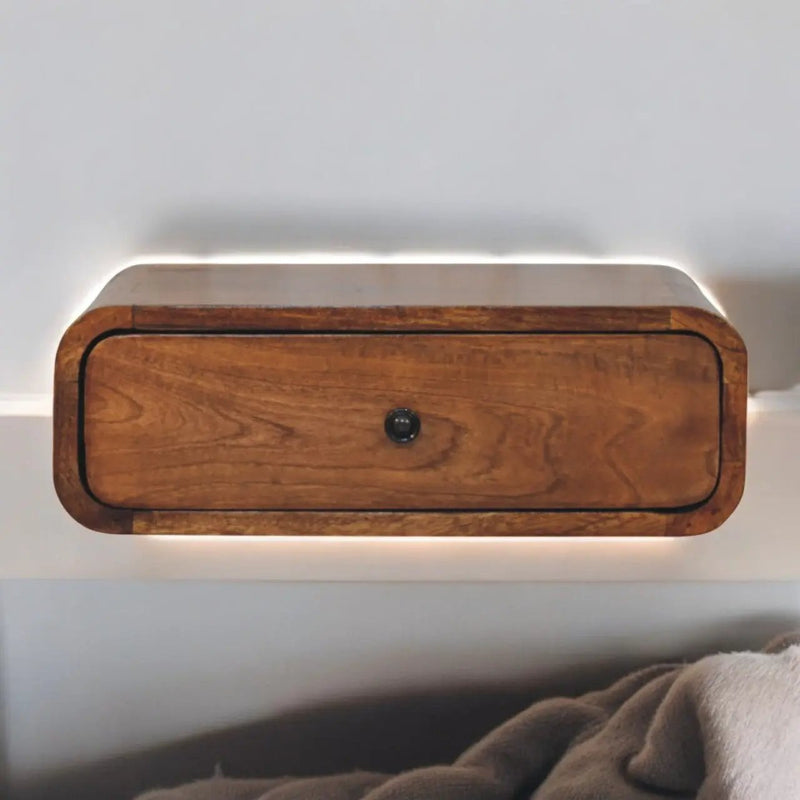 Solid Wood Avora Wall-Mounted Nightstand, 1-Drawer, Honey by HouseOfZazla