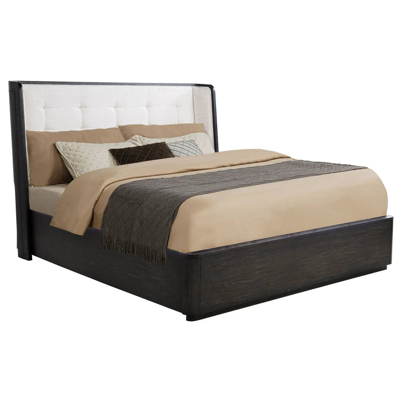 Leandro 55-inch Eastern King Wingback Bed Burnished Black by Unique Piece Furniture