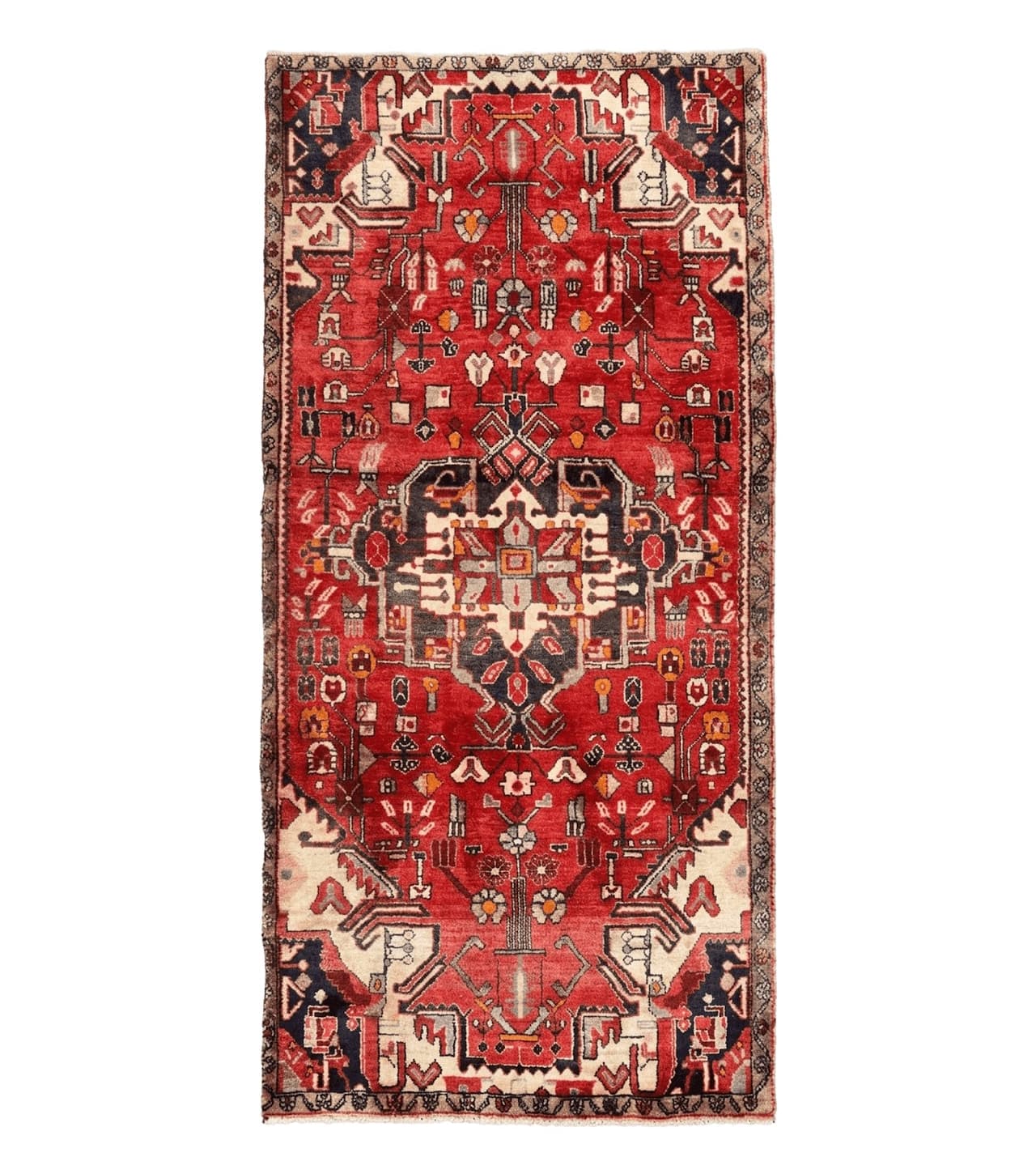 Antique Persian Tribal Rug 4 x 8, Geometric Medallion, Boho Rug, Wool Handmade Rug, Red 4x8 Rug, Persian Hamadan Rug by Jewel Rugs