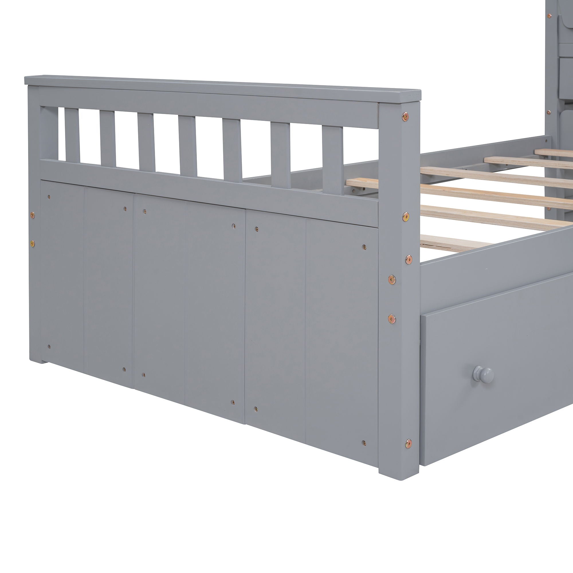 Loft Platform Bed With 7 Drawers And Full Guardrails, Modern L Shaped Space Savin by HouseOfZazla