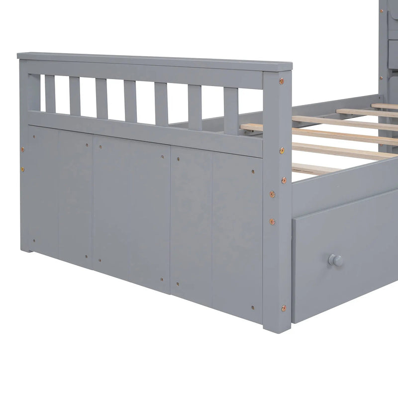 Loft Platform Bed With 7 Drawers And Full Guardrails, Modern L Shaped Space Savin by HouseOfZazla