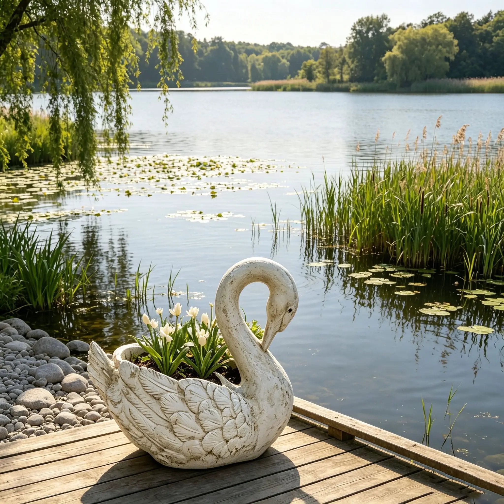 12.8'' Tall Vintage Swan Statue Planter by HouseOfZazla
