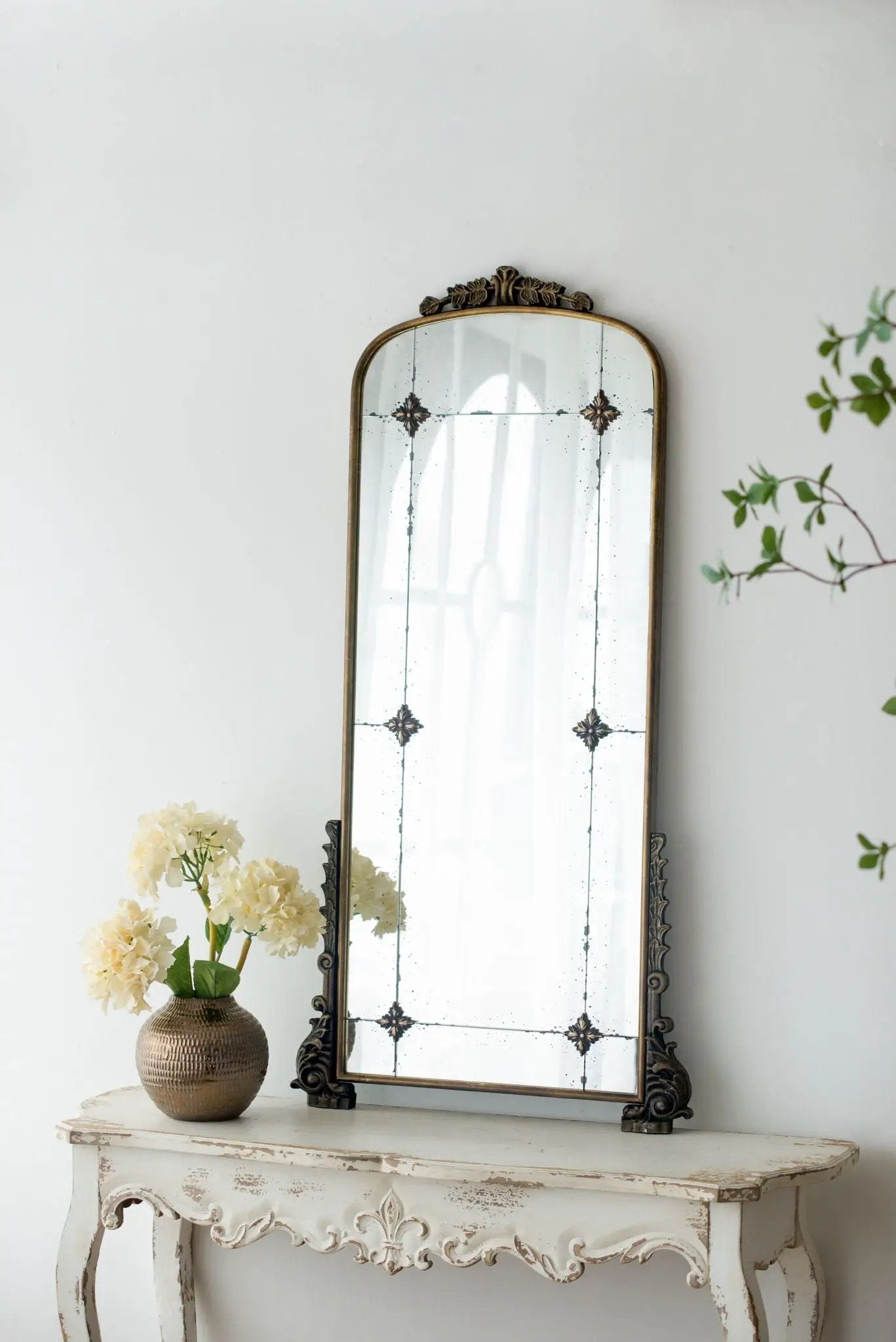 Antique Arched Mirror With Metal Frame, Full Length Mirror For Living Room Bathroom Entryway - Gold by HouseOfZazla