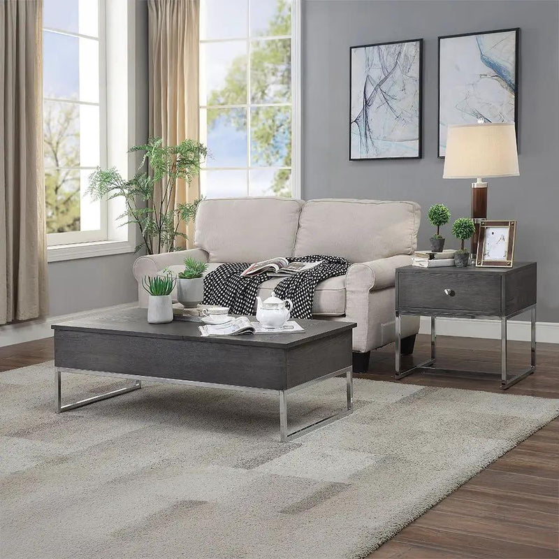 Iban - End Table - Gray Oak & Chrome by Unique Piece Furniture