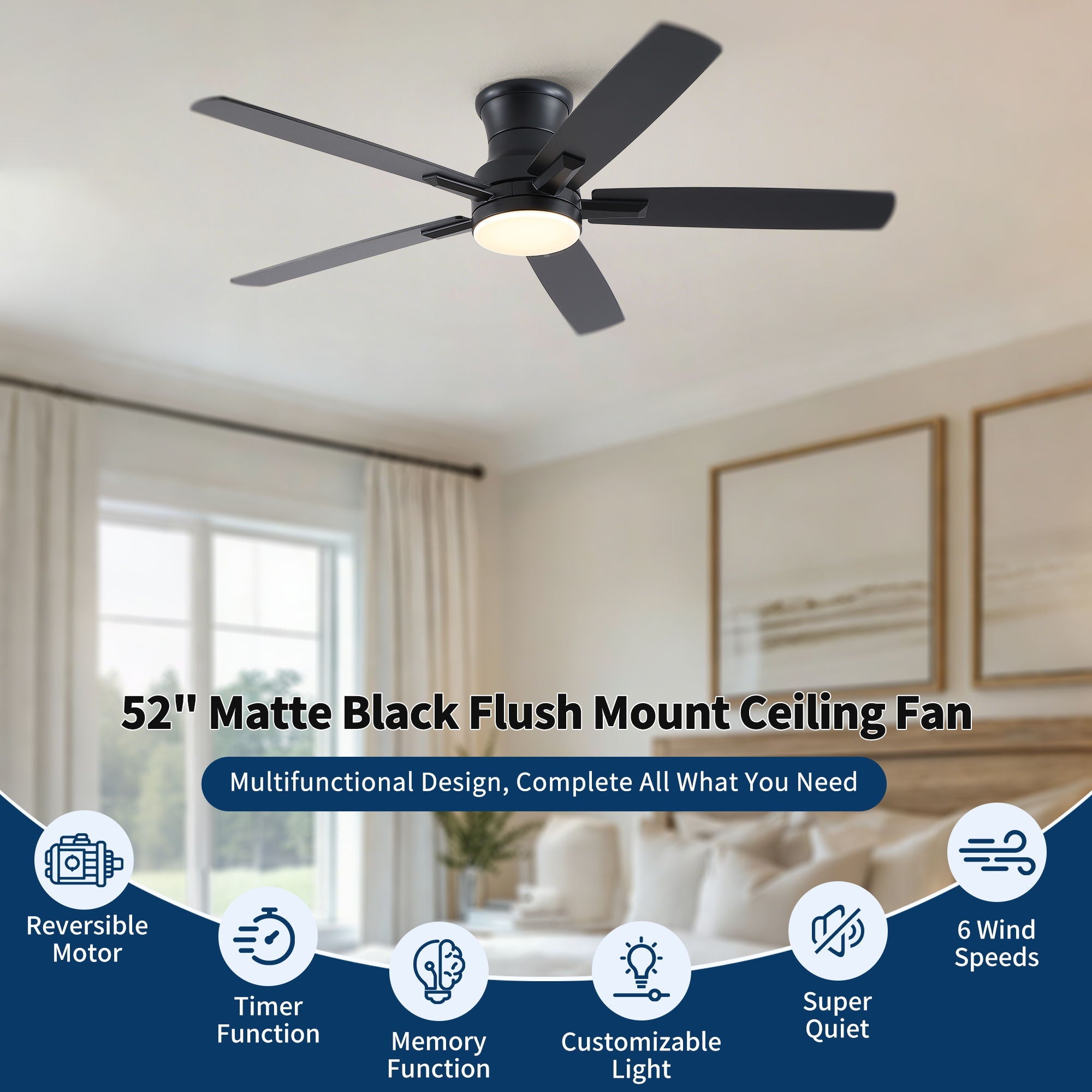 Mordern Flush Mount Ceiling Fan With Light And Remote Control by HouseOfZazla