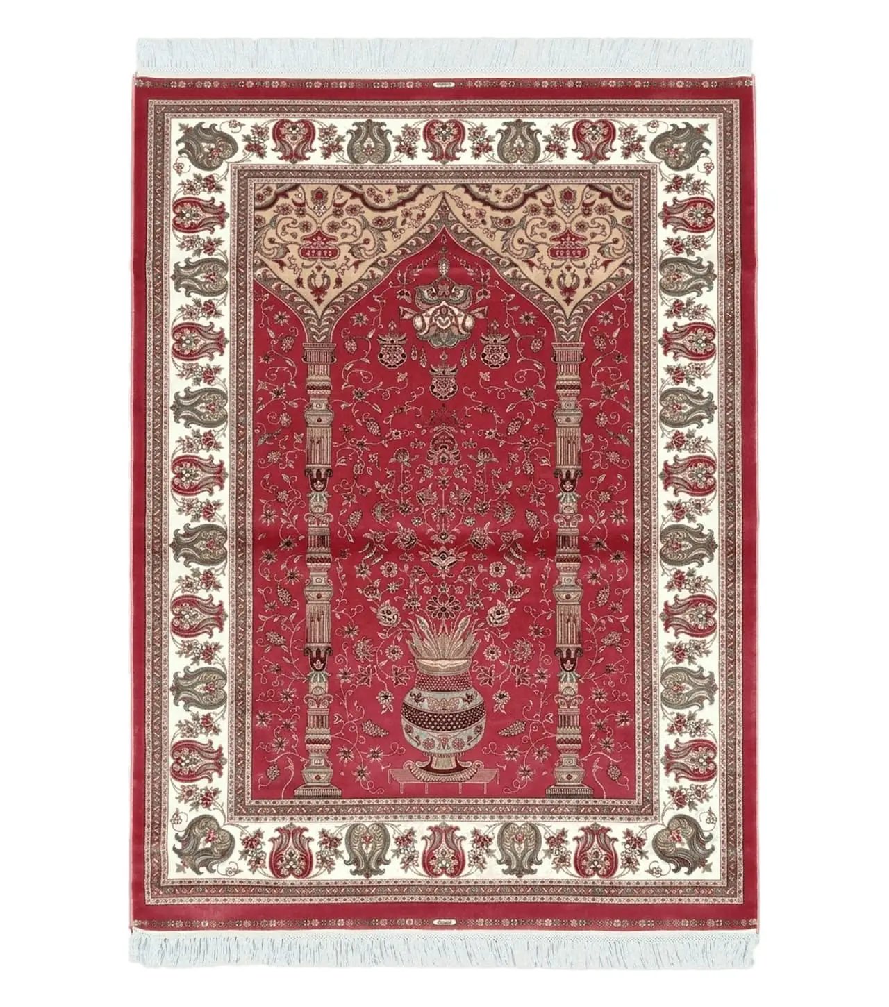 4 x 6 Silk Carpet Red, Traditional Oriental Rug 4x6, Flower Vase Columns, Turkish Rug New, High Quality, Bamboo Silk, Area Rug by Jewel Rugs